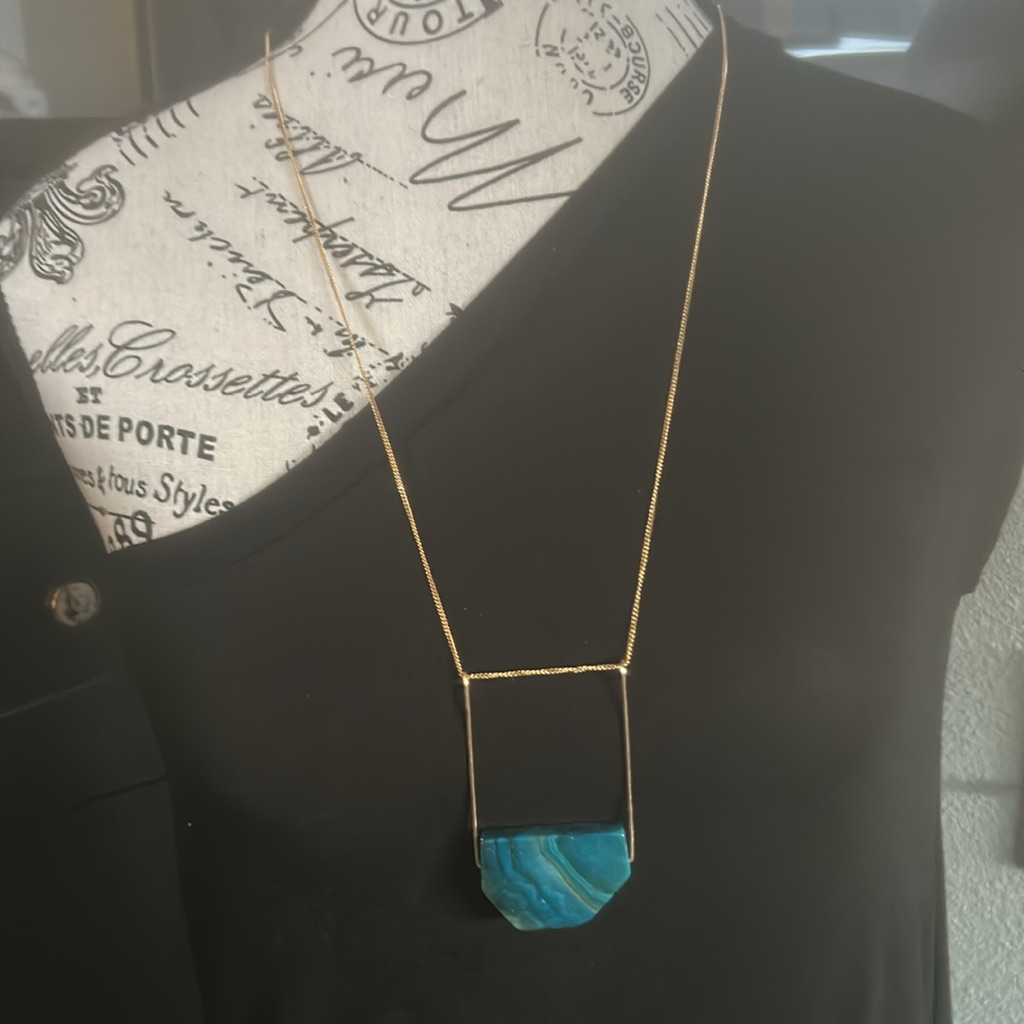 Rich Blue Large Stone Long Pendant Necklace #Boho
